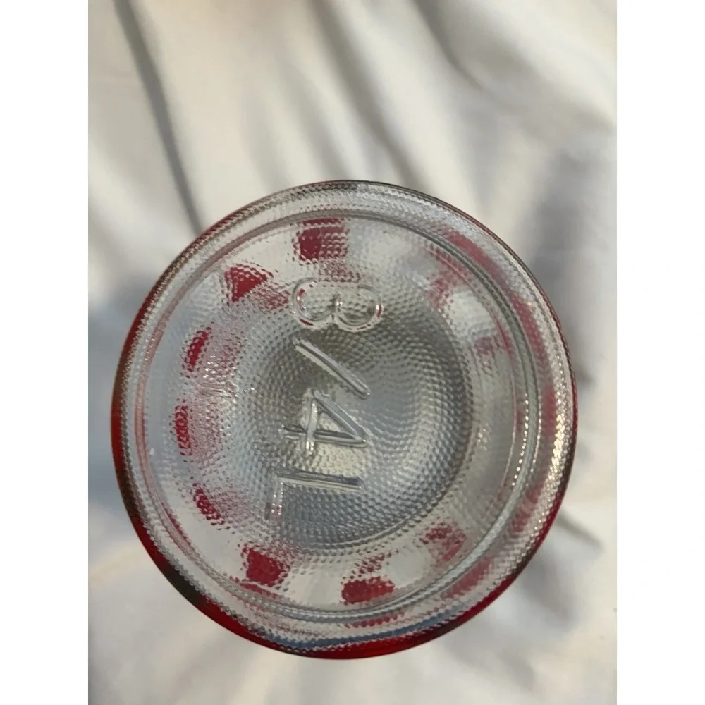 Glass Sweets Jar Vintage Heart‎ Pattern Red Bale Wire Lid 5.5in